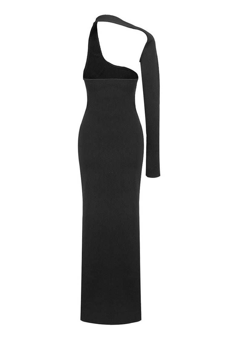 Asymmetrical Long Sleeve Cut Out Bodycon Bandage Evening Maxi Dress - Fashionpara