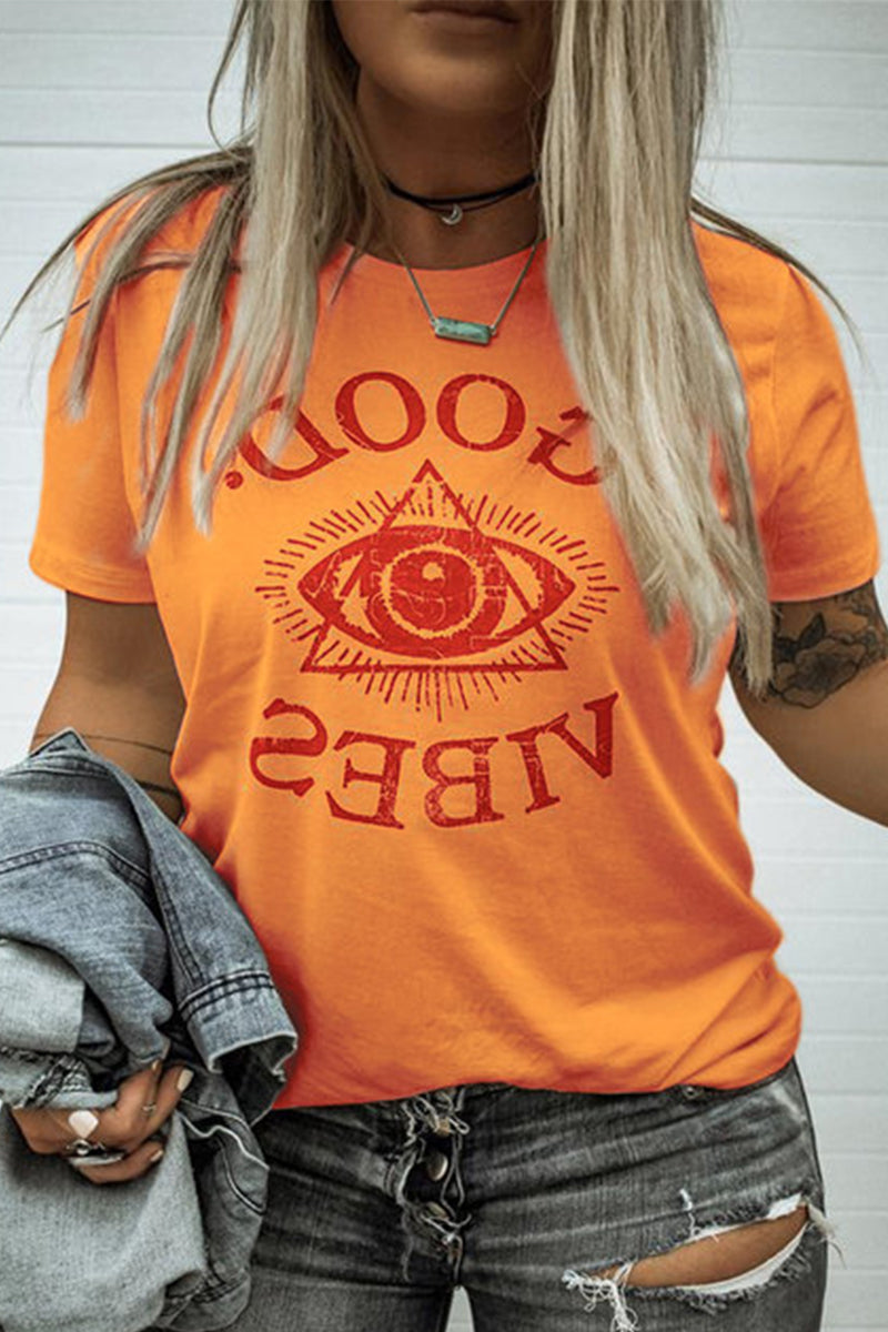 O Neck Daily Letter GOOD VIBES Print White T-shirt