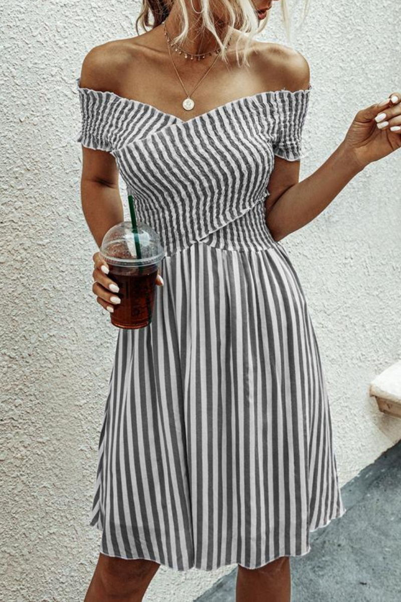 Fashion Short Sleeve Stripe Dress