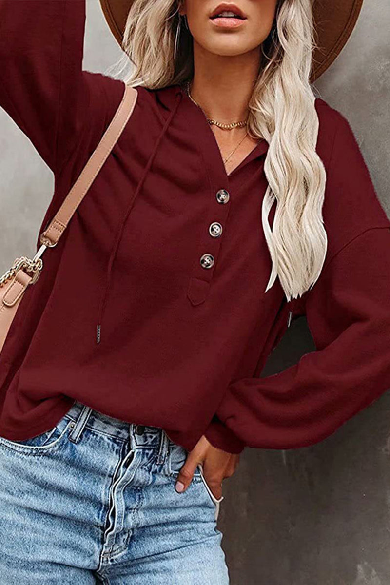 Button Down Drawstring Hoodie