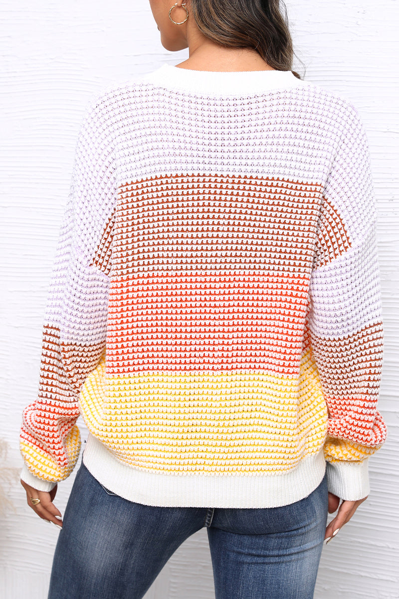 Color Contrast Round Neck Knit Sweater