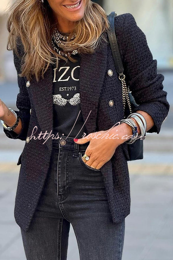 Classic Yet Fashionable Tweed Metal Button Lapel Blazer Jacket