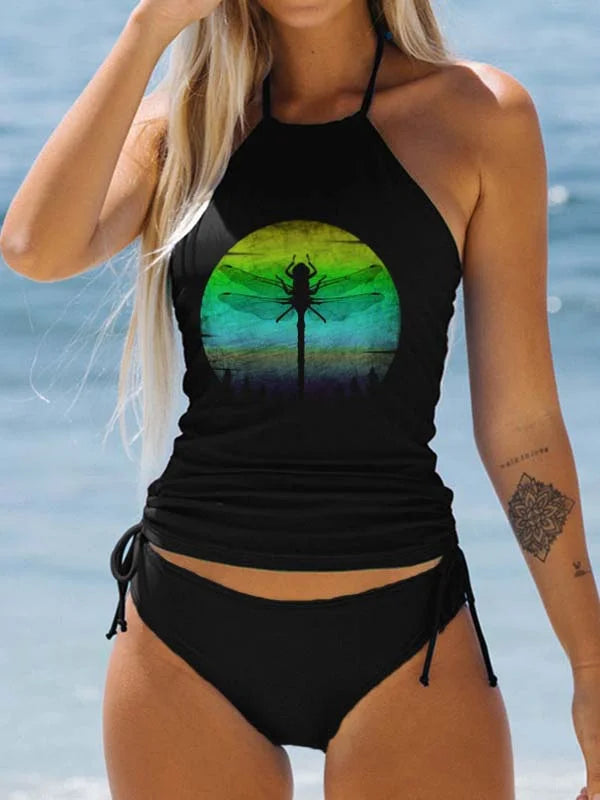 🔥Dragonfly Vintage Sunset Print Two Piece Swimwear