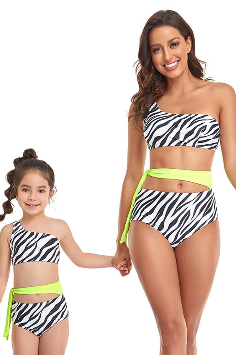 One Shoulder Zebra Print Parent-child Two Pieces Swimsuit