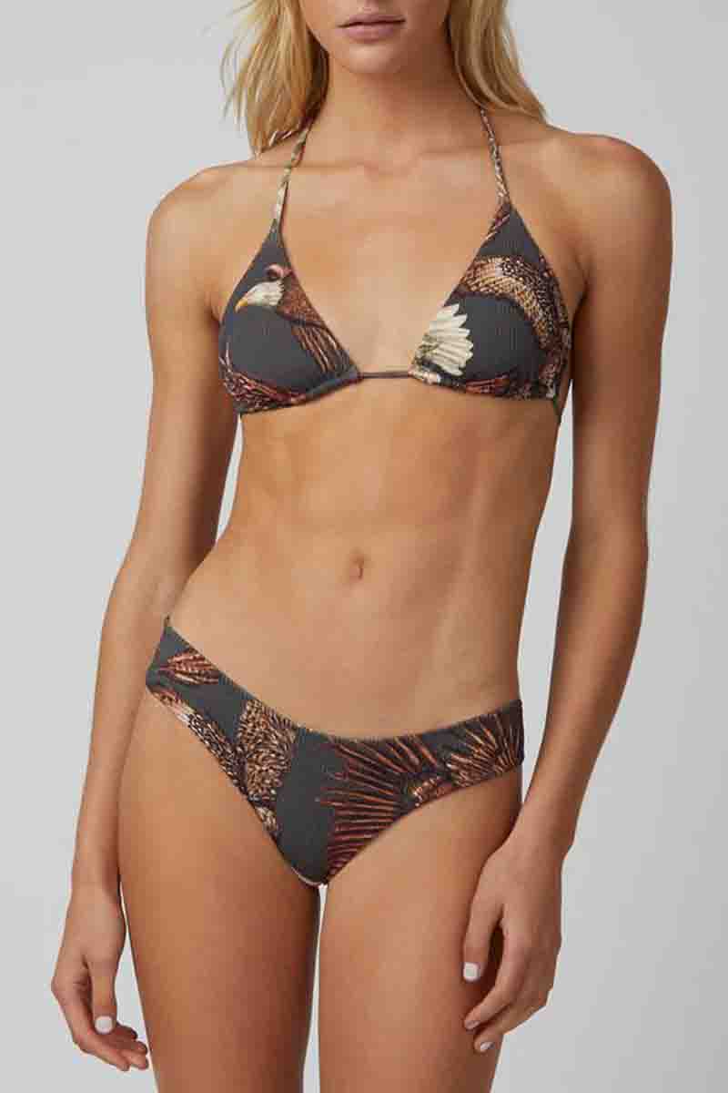 Spaghetti Strap Eagle Print Grey Two Pieces Swimsuit