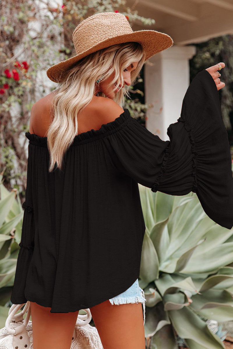 Solid Color Bell Sleeve Off Shoulder Top