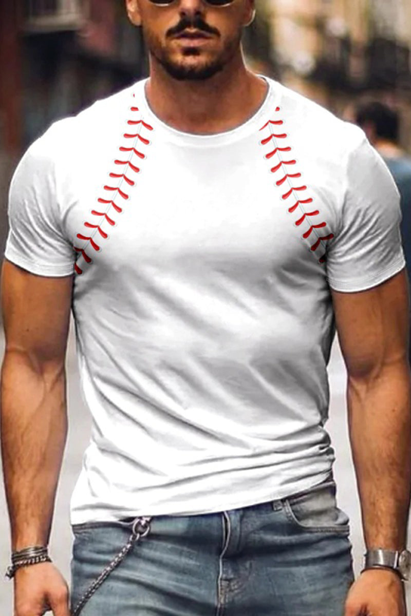 Men's Fashion Washing Short Sleeve Baseball Printed T-shirt