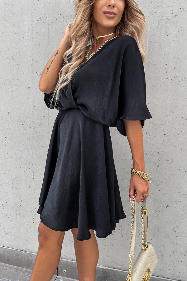 Batwing Sleeve Satin Mini Dress