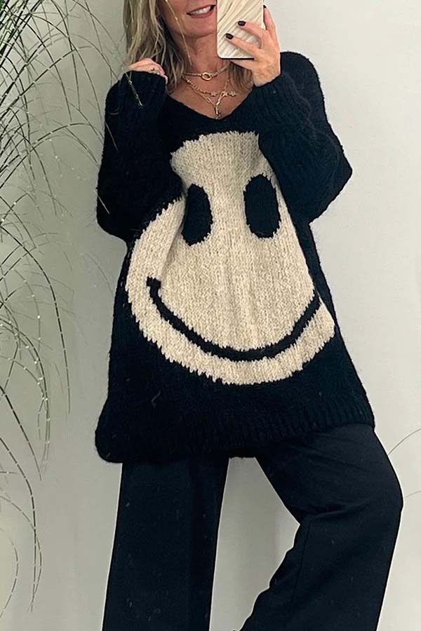 Confidence Is Everything Knit Smiley Face Long Sleeved Sweater