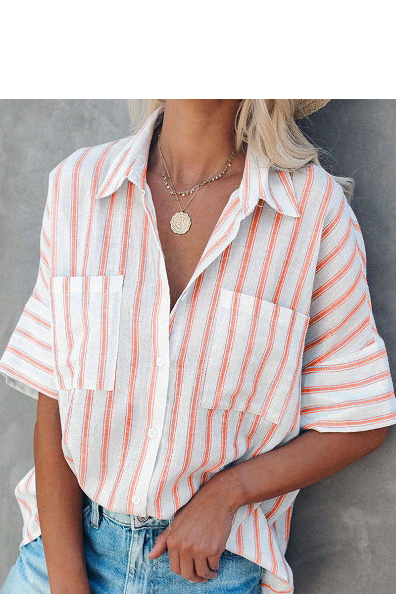 Short-sleeved Striped Single-breasted Casual Shirt