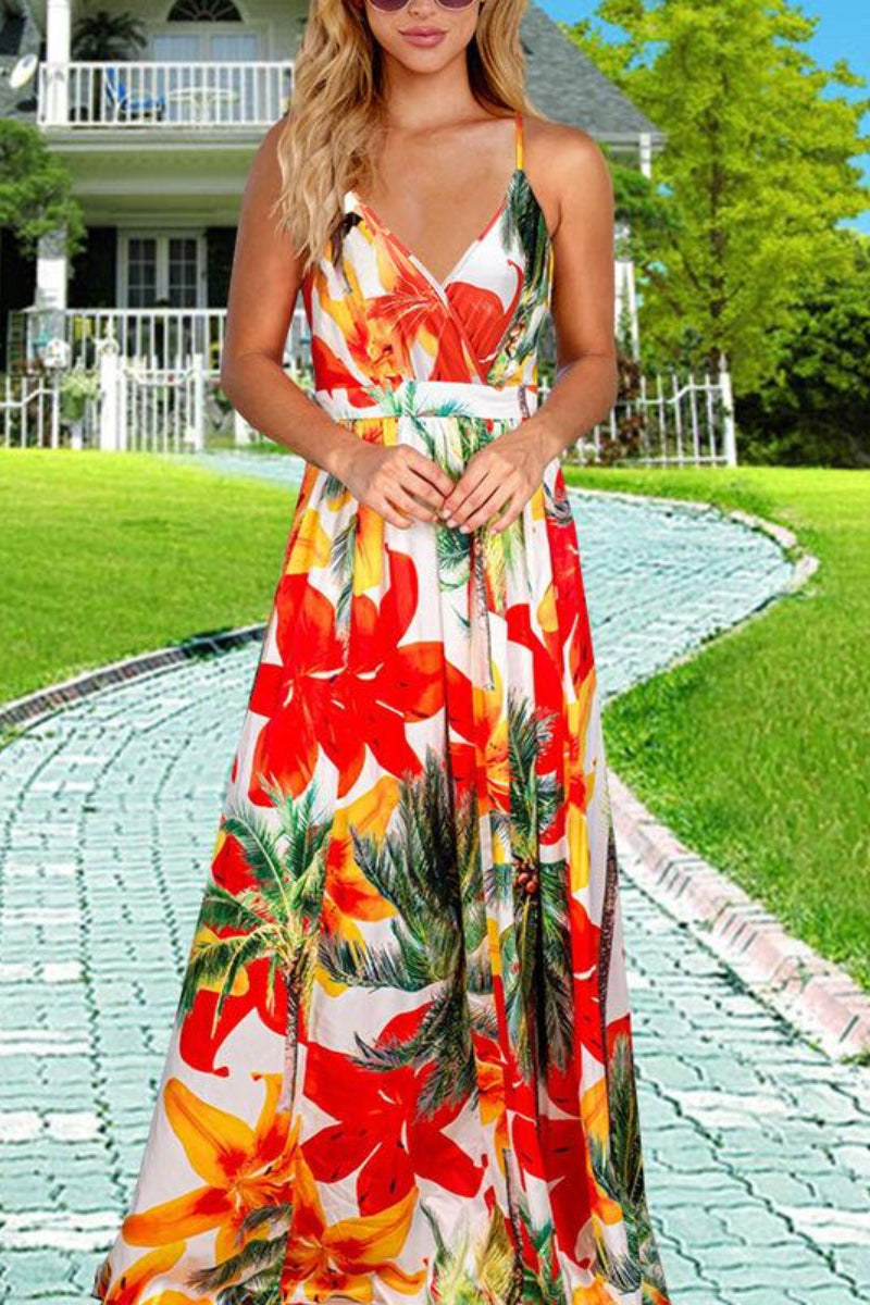 V Neck Women Bohemian Maxi Dress