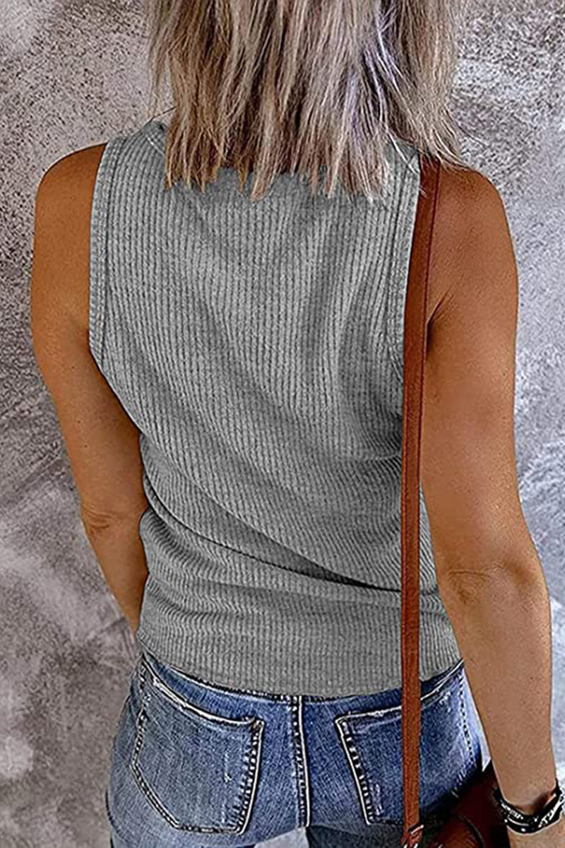 Solid Color V Neck Sleeveless Tank Top