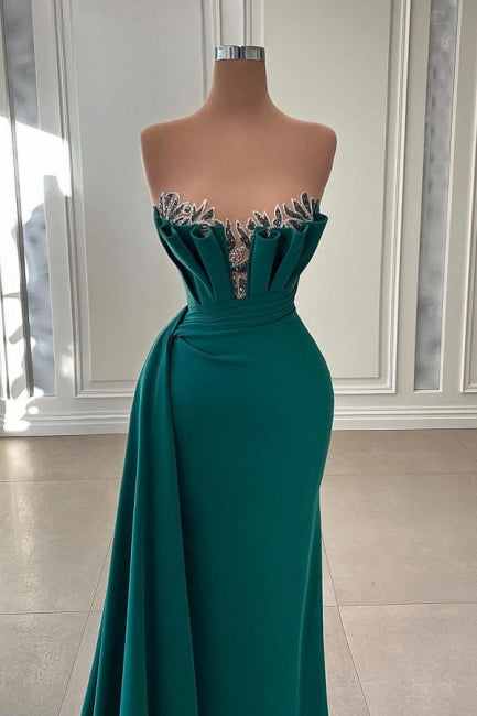 Ballbella Beautiful Dark Green Long Prom Dress Evening Gowns Strapless Mermaid