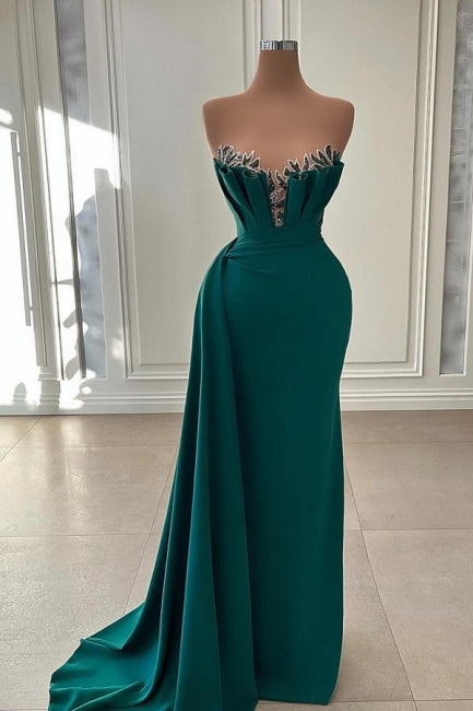 Ballbella Beautiful Dark Green Long Prom Dress Evening Gowns Strapless Mermaid