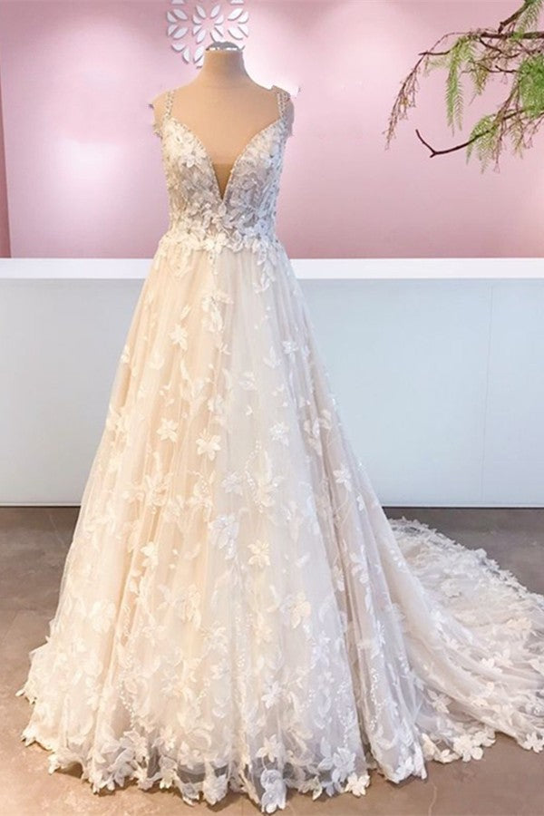 A-Line Sweetheart Floor-Length Bridal Gown with Lace and Tulle Appliques