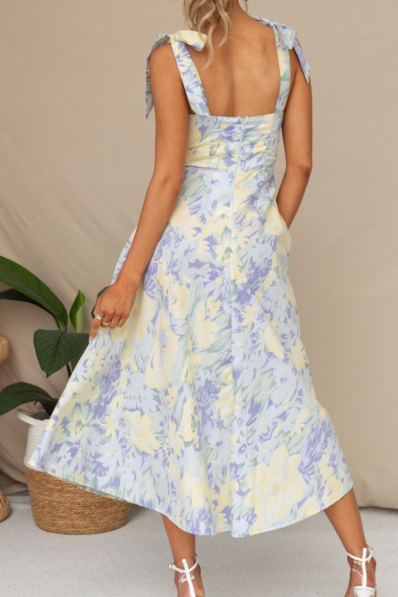 Floral Printed Strap Bandeau Midi Dress