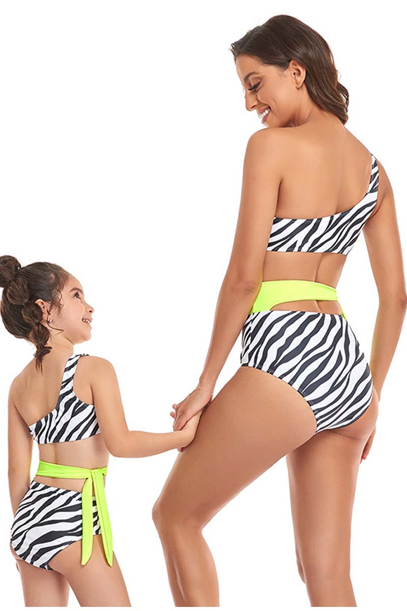 One Shoulder Zebra Print Parent-child Two Pieces Swimsuit