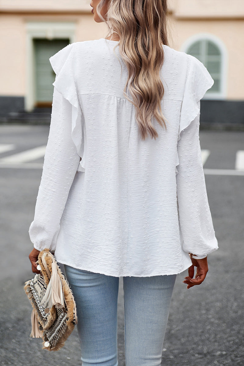 Solid Color Puff Sleeve Casual Long Sleeve Top