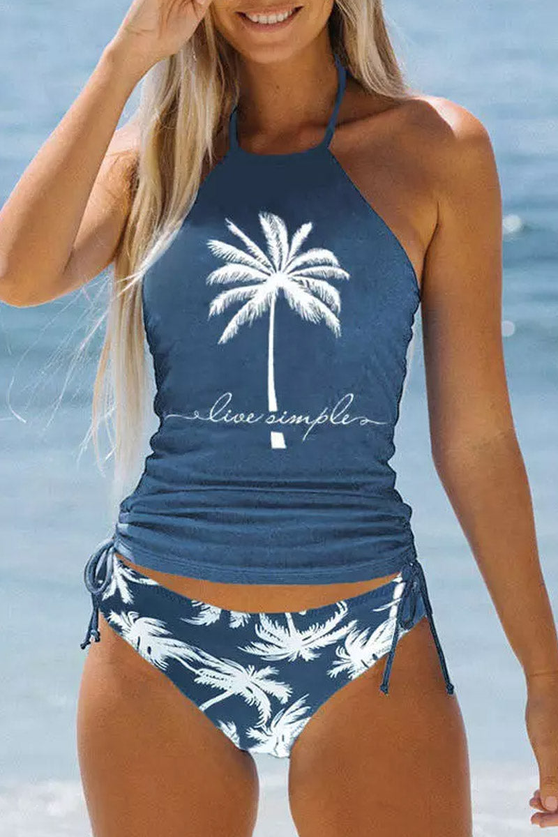 Live Simple Coconut Tree Halter Two Piece Swimwear