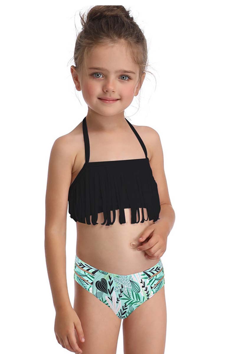 Tassel Edge Floral Parent-Child Two-Piece Swimsuit