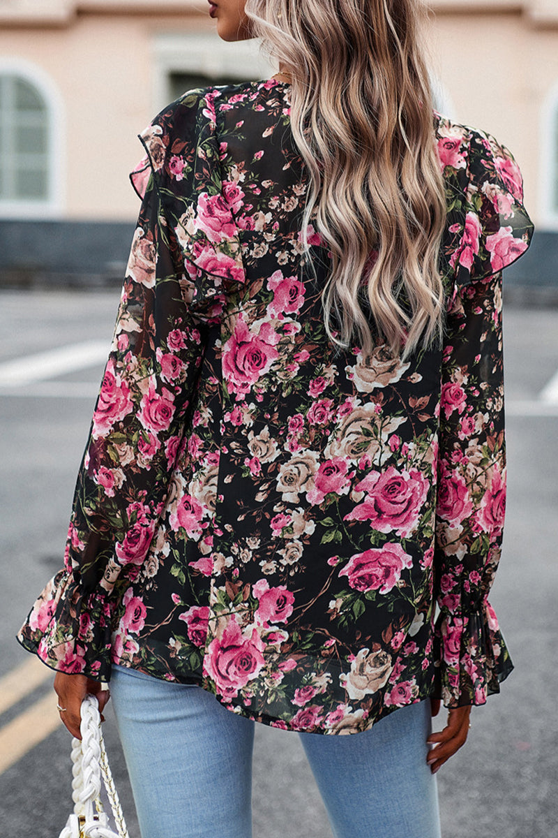 Bell Sleeve Chiffon Print Shirt