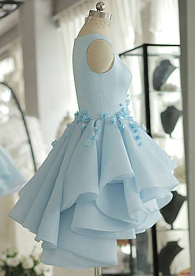 Be Elegant in a Satin Homecoming Dress Ball Gown Bateau Short With Appliqued