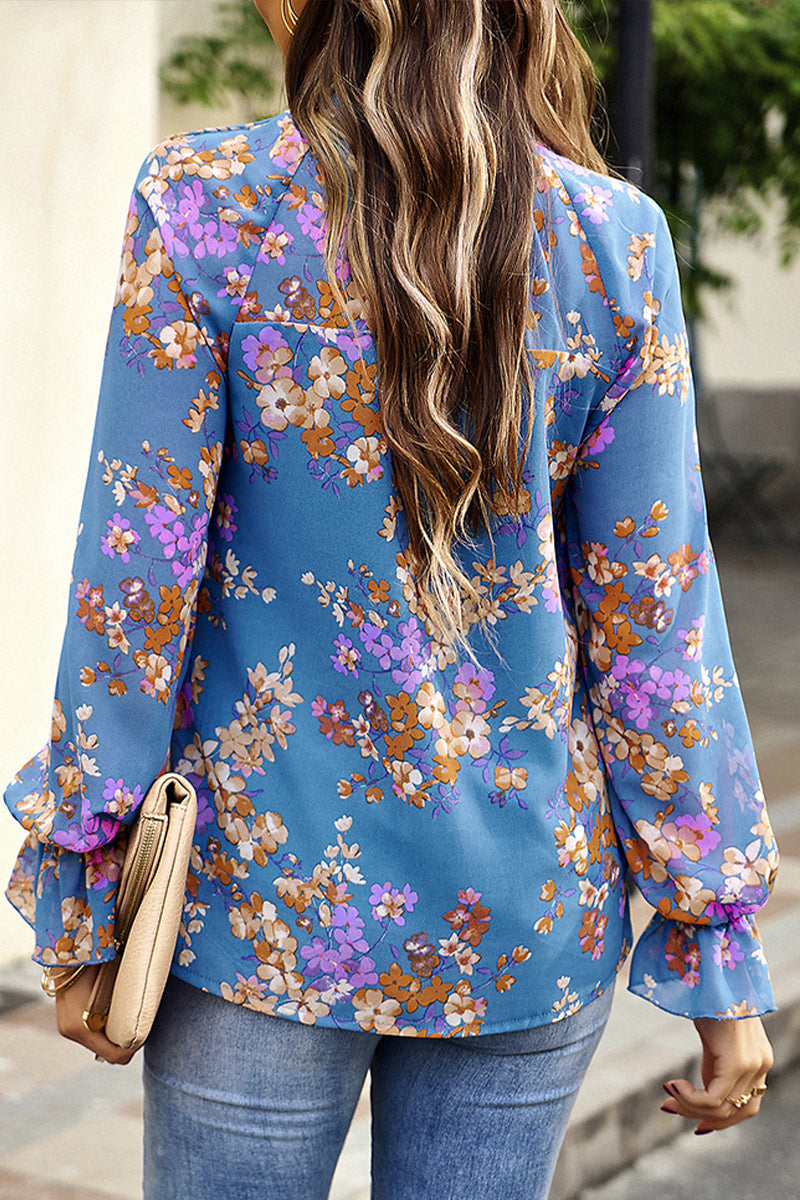 Floral Half Turtleneck Long Sleeve Shirt