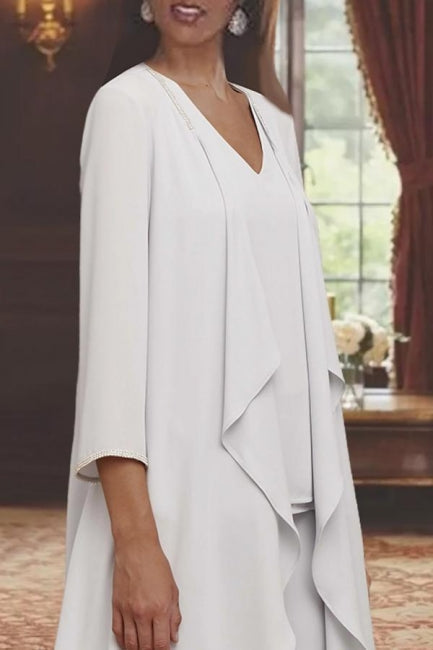 Beautiful Long Chiffon Simple Mother of the Bride Suit with Elegant Wrap