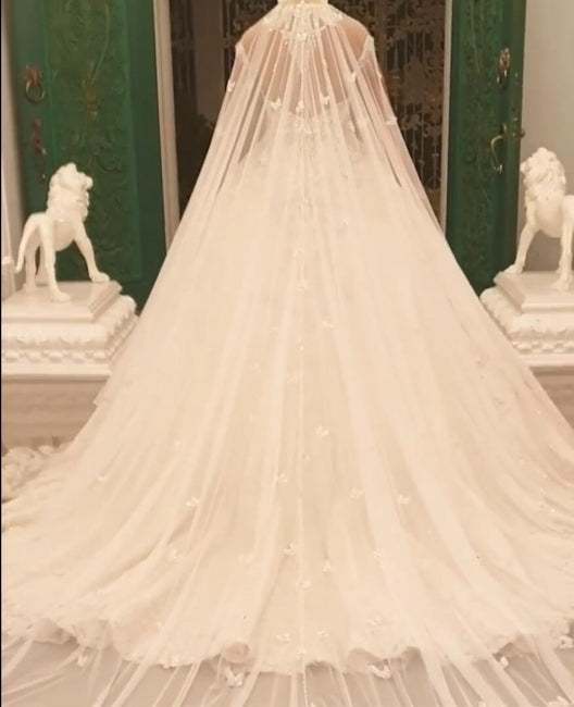 Beautiful Princess A-line Wedding Dress with Jewels and Lace, Featuring Long Sleeves