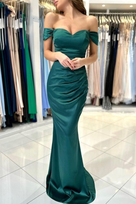 Beautiful Elegant Long Dark Green Off-shoulder Mermaid Sleeveless Evening Gowns