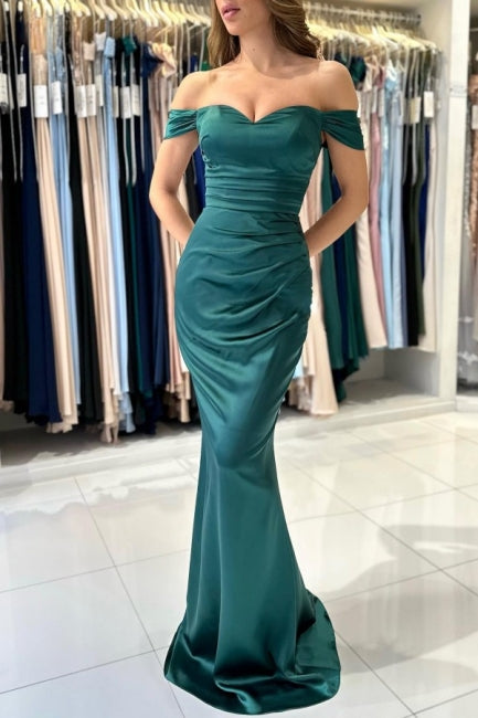 Beautiful Elegant Long Dark Green Off-shoulder Mermaid Sleeveless Evening Gowns