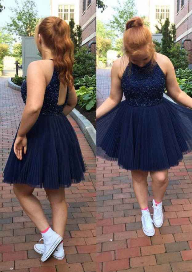 Beautiful Tulle Short Elegant A-line/Princess Prom Dress With Beaded Bateau Zipper