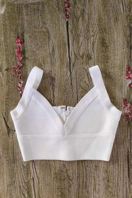 Bee Bandage Crop Top - Pearl White - Fashionpara