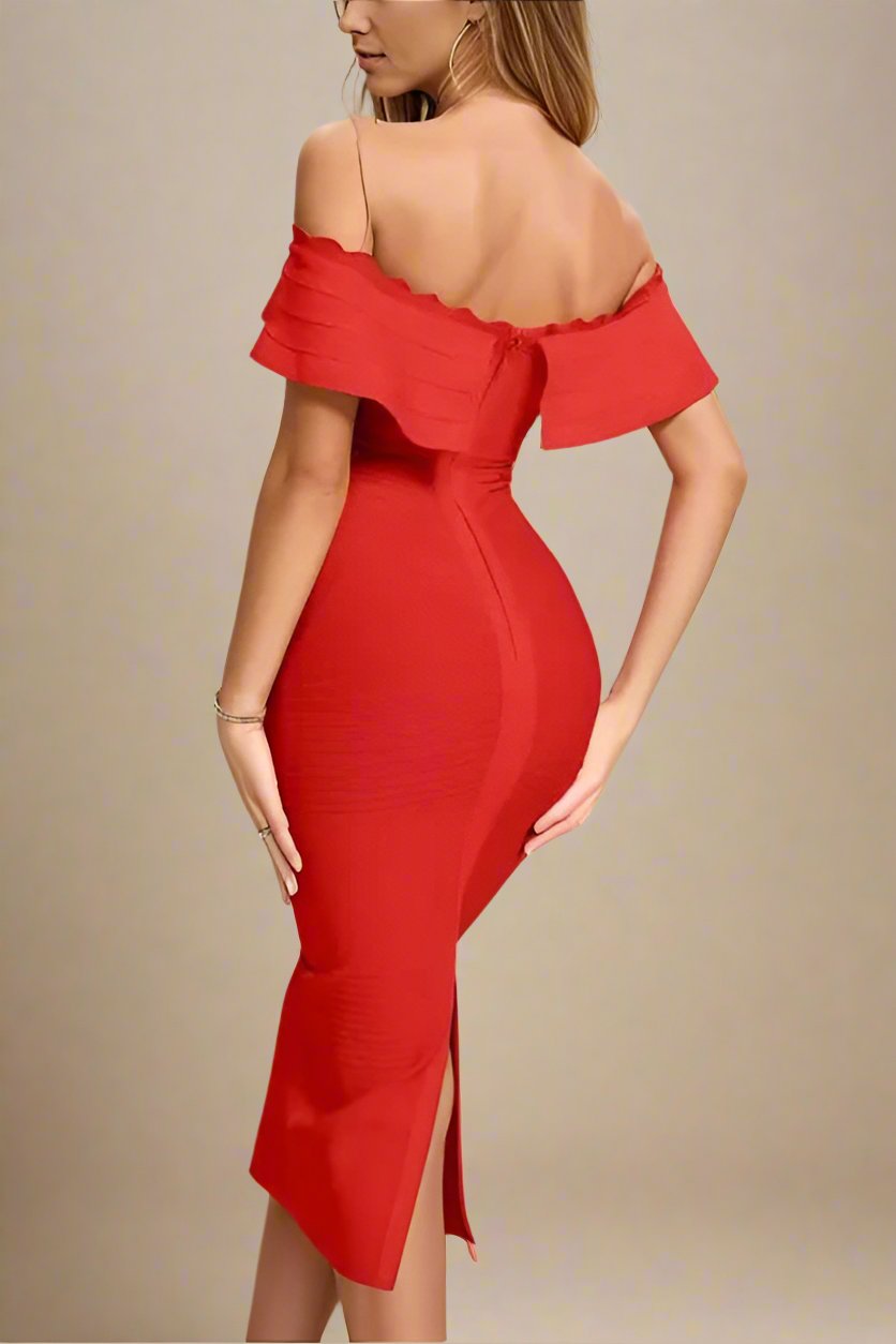 Billie Bandage Midi Dress - Lipstick Red - Fashionpara