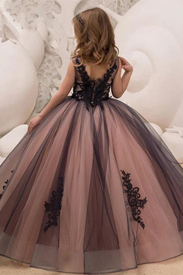 Black Lace Princess Ball Gown Flower Girl Dress - Fashionpara