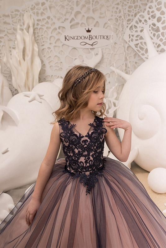 Black Lace Princess Ball Gown Flower Girl Dress - Fashionpara