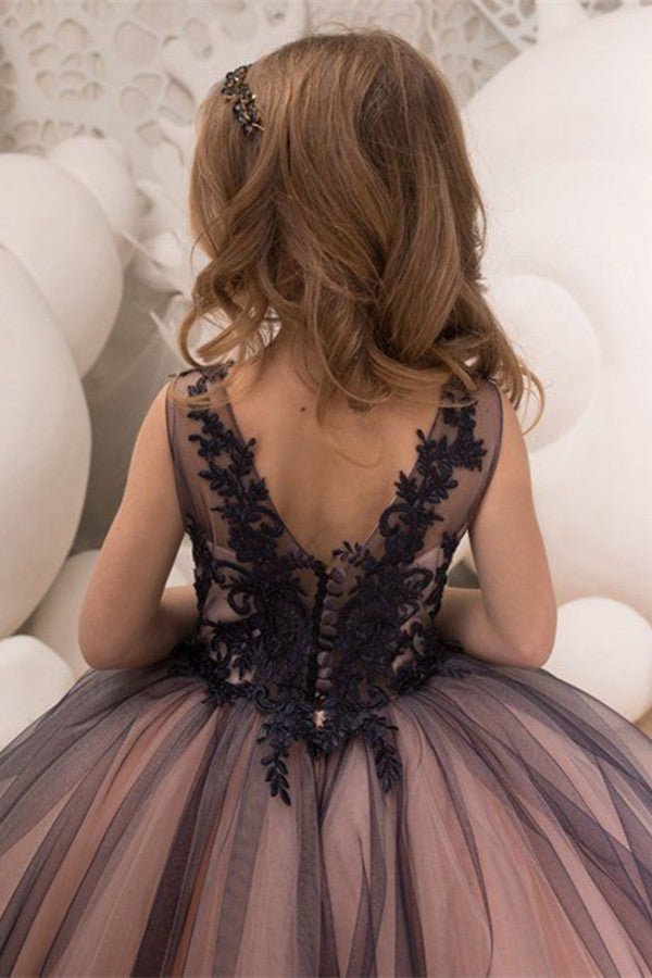 Black Lace Princess Ball Gown Flower Girl Dress - Fashionpara