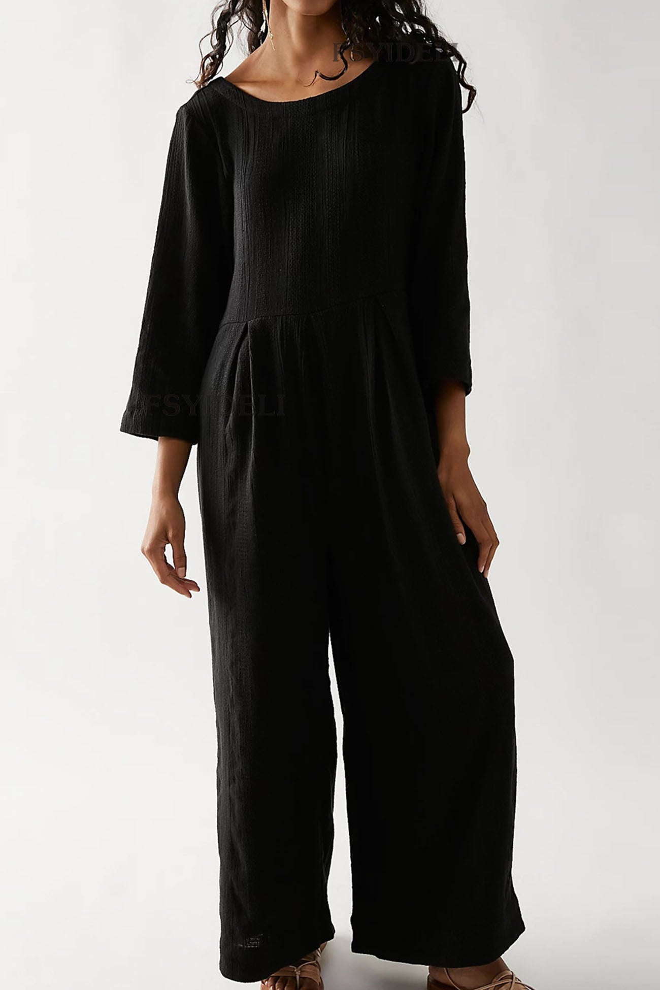 Crew Neck Long Sleeve Jumpsuits