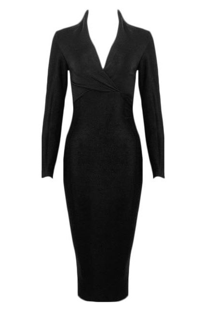 Blaire Long Sleeve Bandage Dress - Classic Black - Fashionpara