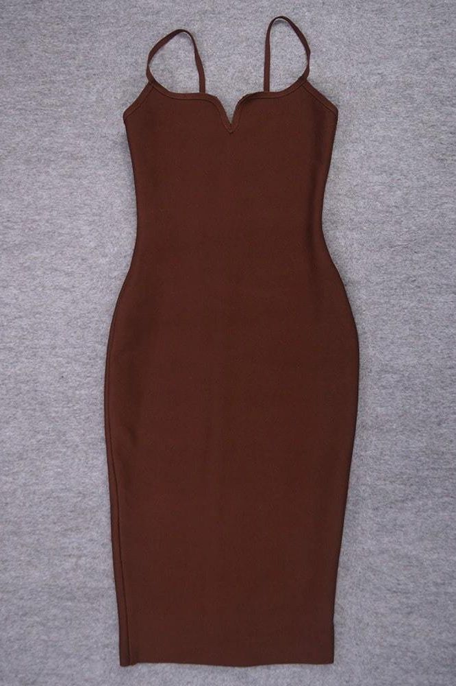 Blanche Bandage Midi Dress - Tan Brown - Fashionpara