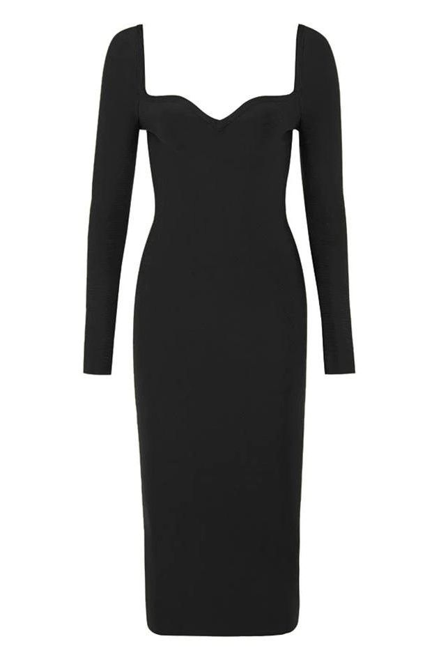 Blanche Long Sleeve Bandage Midi Dress - Classic Black - Fashionpara