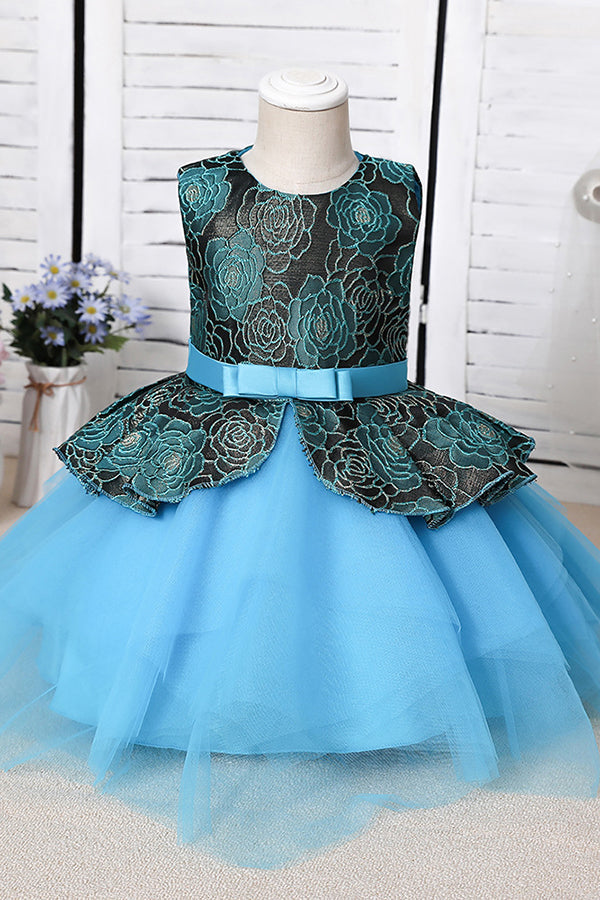 Blue Mix Black Lace Flower Girl Dress - Fashionpara