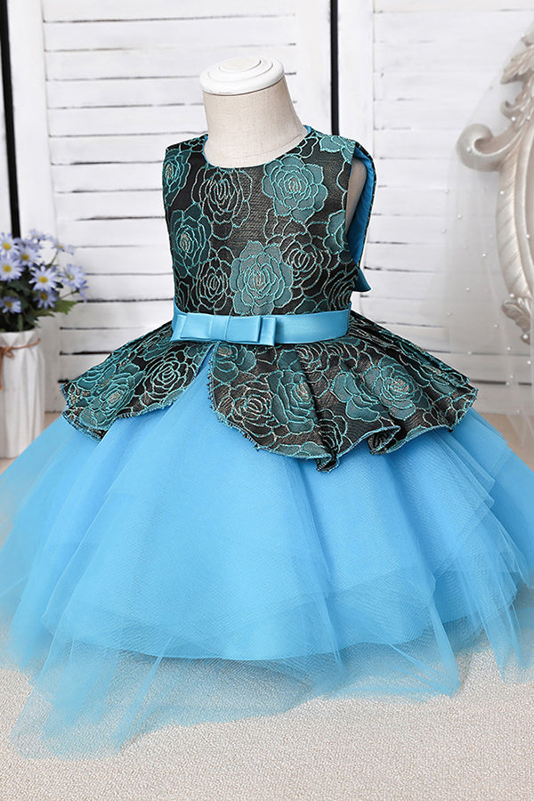 Blue Mix Black Lace Flower Girl Dress - Fashionpara