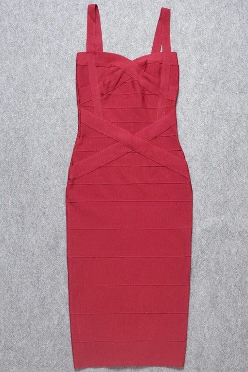 Heidi Bandage Midi Dress - Red Wine - Fashionpara