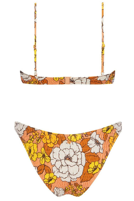 Boho Chic Floral Print Shirred Underwire Bikini Two Piece Swimsuit