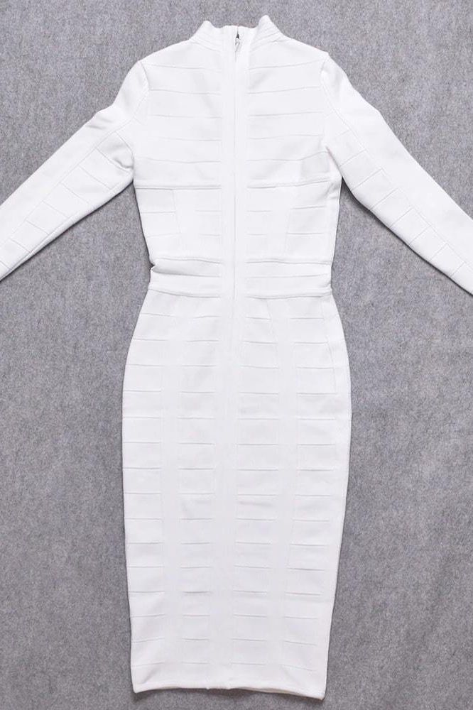 Brooke Long Sleeve Bandage Dress - Pearl White - Fashionpara