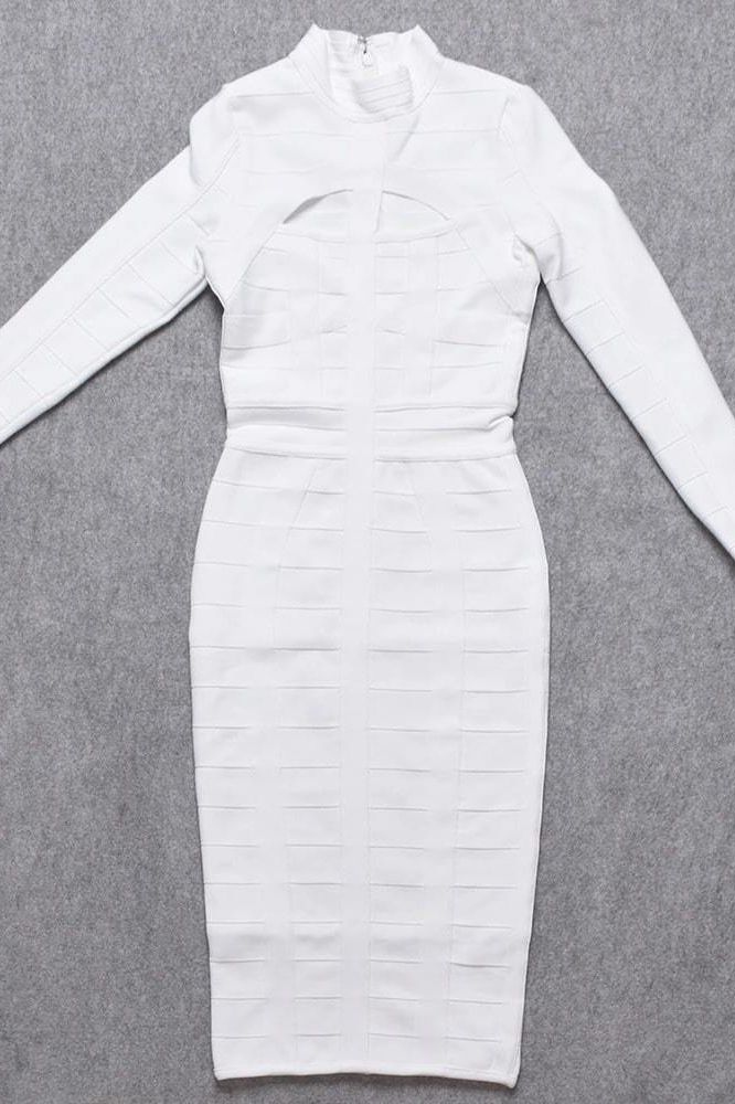 Brooke Long Sleeve Bandage Dress - Pearl White - Fashionpara