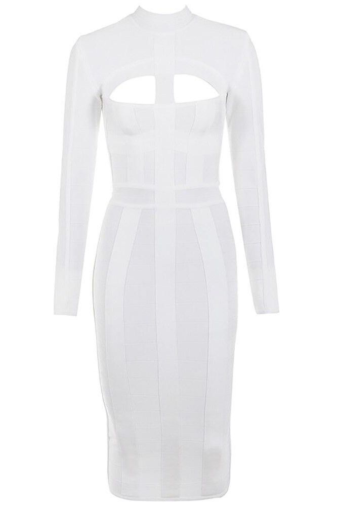 Brooke Long Sleeve Bandage Dress - Pearl White - Fashionpara