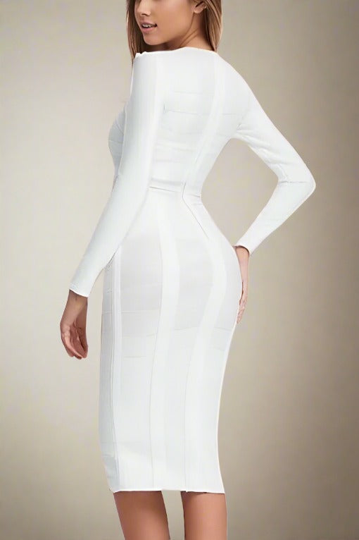 Brooke Long Sleeve Bandage Dress - Pearl White - Fashionpara