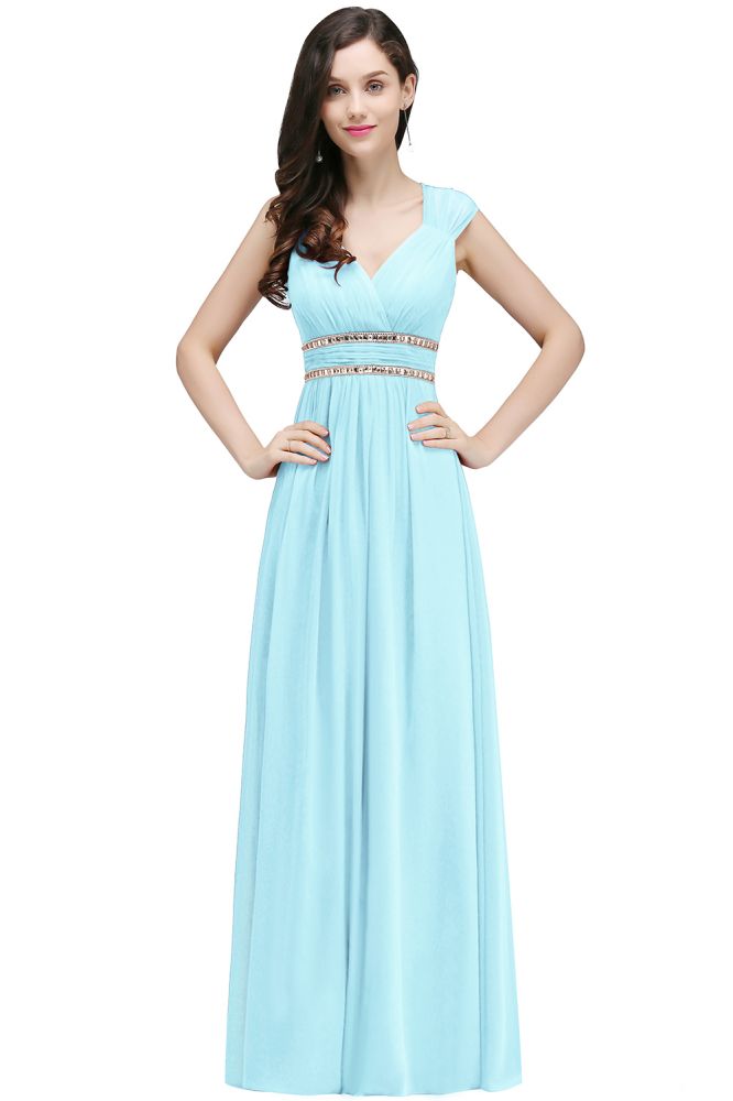 Stunning V-Neck Chiffon Sheath Long Evening Dresses